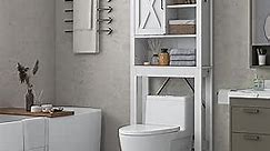 Giantex Over The Toilet Space Saver Cabinet - Freestanding Bathroom Storage Cabinet, 3-Position Adjustable Shelves, Above Toilet Organizer with Sliding Barn Door, 3-Tier Toilet Organizer Rack, White