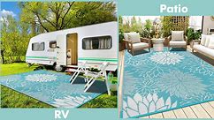 HEBE 8Ft Round Outdoor Rug for Patios Clearance, Waterproof Patio Mat Reversible Plastic RV Camping Rugs,Circle Outside Floral Area Rug Carpet for RV, Camper,Porch,Deck,Balcony,Grey