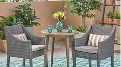 Nicola Outdoor 3 Piece Wood and Wicker Bistro Set by Christopher Knight Home - N/A - Bed Bath & Beyond - 22649118