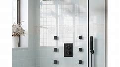GRANDJOY Thermostatic Shower System Rainfall Dual Shower Heads 12 inch Ceiling and Wall Mount Body Jets Handheld Spray Combo - Bed Bath & Beyond - 39570741