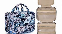 BAGSMART Large Travel Toiletry Bag, Makeup Cosmetic Bag Travel Organizer with Hanging Hook for Toiletries Accessories, Women & Men, Water-resistant Full Sized Container, Blue Paisley