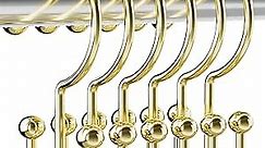Shower Curtain Hooks Rings, Sturdy Shower Curtain Hooks Rings Rust Proof Metal Double Sided Shower Hooks Rings for Bathroom Shower Curtain Rod Curtains, Set of 12 Hooks, Gold