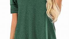 SHIBEVER Women T-Shirts Summer Short Sleeve Casual Crewneck Trendy Tunics Solid Green Tshirt Shirts, Womens Fashion Tops Size L