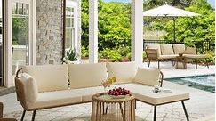 3-piece Rope Woven Outdoor Sectional Patio Furniture L-shaped Wicker Sofa Set - Bed Bath & Beyond - 36798726