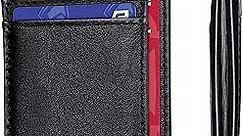 Minimalist Slim Wallet for Men, Front Pocket Real Leather Mens Wallets, RFID Blocking Business Credit Card Holder with ID Window (Slim Black)