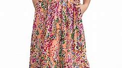 Mengpipi Women's Plus Size Casual Short Sleeve Crewneck Dress Flowy Tiered Loose Maxi Dress with Pockets 1X-5X
