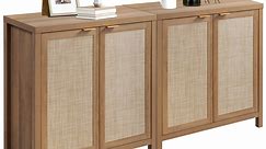 Surmoby Sideboard Buffet Cabinet Set of 2,Boho Storage Cabinet with Rattan Decor Doors and Adjustable Shelves,Rattan Accent Cabinet for Dining Room,Living Room,Hallway,Oak