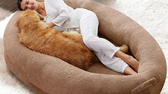 LILYPELLE Human Dog Bed, 72"x51"x12" Giant Dog Bed for Adults and Pets, Washable Large Bean Bag Bed for Humans,Brown