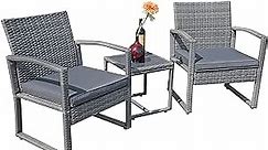 Patiorama 3 Piece Outdoor Patio Furniture Conversation Set, Rattan Chair Set With Coffee Table, For Garden, Balcony, Backyard, Poolside (Dark Grey)