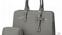 TOPDesign Laptop Bag for Women, Waterproof PU Leather Work Briefcase fits 15.6 Inch Computer, Large Tote Messenger Shoulder Bag, Stylish Business Purse Handbag Satchel (Grey)