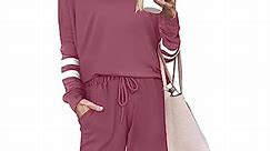 UVN Sweatsuits 2pcs Sets Womens Jogger Set Casual 2 Piece Outfit Striped Sweatshirts Long Pants Tracksuits