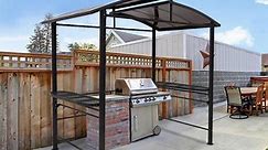 EAGLE PEAK 8x5 BBQ Grill Gazebo Outdoor Backyard Steel Frame Double-Tier Polycarbonate Hard Top Canopy with Shelves Serving Tables