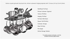 Vdomus square grid wall mount pot rack, kitchen cookware hanging organizer with 15 hooks,29.3 by13-inch (silver)