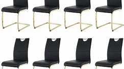 Sumdeal Modern Dining Chairs Set of 8,Modern Dining Chairs with Metal frame leg with High Density Sponge Leather,Dining Chairs for Dining Room,Kitchen,Living Room,Black with Golden leg