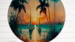Designart "Sailboat During Exotic Sunset" Coastal Boat Wood Wall Art - Natural Pine Wood - Bed Bath & Beyond - 37957646