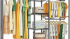 LEHOM G6M Heavy Duty Clothes Rack for Hanging Clothes, Portable Garment Rack Compact Size Closet Organizer, Freestanding Metal Clothing Rack Wardrobe Closet with Storage Shelves for Bedroom(Medium)