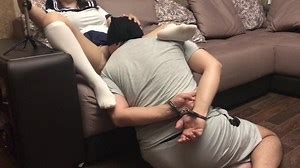 Femdome Slave Lick Pussy Schoolgirl in Handcuffs