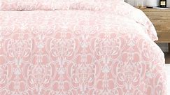 Comfort Canopy - 3 Piece Pink Farmhouse Romantic Damask Duvet Cover Set with Shams for King Size Bedding