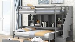 Bunk Bed with Built-in Storage Shelves, Drawers and Staircase - Bed Bath & Beyond - 39519340
