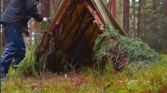 amazing camping spot - bushcraft, tarp shelter, fishing, heavy rain