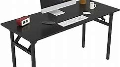 Halter Folding Desk Table, No Assembly Collapsible Computer Desk for Office, Bedroom, and Study - 55” Space-Saving Portable, Foldable Study Table, Black Desk, Black Frame