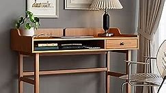 Vintage-Style Desk with Scandinavian Flair, Computer or Laptop Desk, Writing Desk with Drawer and Open Storage Cubby, Small Space Dressing Table.