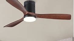 52 in Low Profile Dimmable Integrated Ceiling Fan with 3 Brown Solid Wood Blades - 52 inches - Bed Bath & Beyond - 37515603