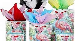 Flamingo Design Pattern Gift Bag 6 Pcs With 8 pcs Colorful Tissue Paper For Birthday Party,Celebrations,Wedding,Graduations, Baby Showers, Any Occasion