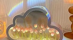 Cloud Tulip Mirror Night Light - DIY Handmade Furniture Decoration,Simulation Flower Sleeping Table Lamp,Hand Craft Tulips for Mom Girlfriend Sister (Pink)(lk021)