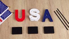 3 Pcs 4th of July Decorations LED Wooden USA Table Decoration Signs Standing Wooden USA Blocks Patriotic Decor Memorial Day Decor with LED String Light for American Independence Day Party