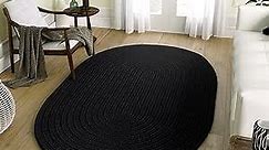 Super Area Rugs, Tropics Indoor/Outdoor Braided Reversible Area Rug, 4' x 6' Oval, Solid Black