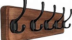 SKOLOO Rustic Wall Mounted Coat Rack,16-inches Hole to Hole, Pine Solid Wood Coat Hook Hanger - 5 Hooks for Hanging Clothes Robes Towels Coats