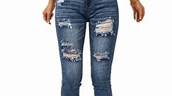 Vetinee Women's Sexy High Waisted Casual Ripped Pants Skinny Denim Capri Jeans Size M