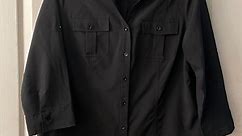 Croft & Barrow Black Button down elbow sleeve double pocket stretch poplin shirt