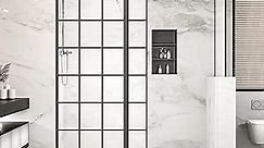 Sunrosa Walk-in Shower Door, 48" × 76" Shower Glass Panel, Shower Doors for Walk-in Shower, Black Printed Shower Screen Panel with Swing Glass, Left Installation