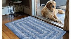 Homespice 20x30” Blue Rectangular Braided Rug. Denim Blue and White Jute Rug. Uses- Entryway Rugs, Kitchen Rugs, Bathroom Rugs. Reversible, Rustic, Country, Primitive, Farmhouse Decor Rug