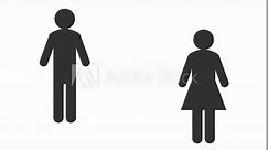 Transgender or non-binary sign concept, symbol appearing between man and woman silhouette. Animation depicting a trans person or nonbinary pictogram as a combination of both male and female gender.