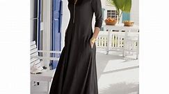 Soft Surroundings Black Ponte Knit Swingtime Maxi Dress with pockets long sleeve