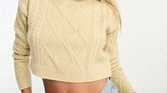 Cotton On ultra crop cable knit pullover in shortbread  | ASOS