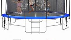 FIZITI 16FT 1500LBS Trampoline for Adults/Kids, Outdoor Trampoline with Enclosure Net, Basketball Hoop, Sprinkler, LED Lights, Wind Stakes, Ladder,Recreational Trampoline for Backyard