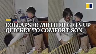 Mother collapses from fatigue but gets back up to comfort her son in China