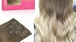 WENNALIFE Clip in Hair Extensions Real Human Hair, 20 Inch 150g 9pcs Human Hair Extensions Clip In, Ombre Sandy Brown to Platinum Blonde Hair Extensions Clip In Real Remy Human Hair