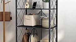 4-Tier Collapsible Metal Shelving Unit - Easy Foldable Storage Shelves with Wheels, Heavy-Duty Folding Organizer for Kitchen, Office, Bedroom & Bathroom - No Assembly Required