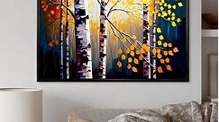 Designart "Autumn Birch Trees Forest I" Landscape Framed Canvas Art Print - Bed Bath & Beyond - 37312459
