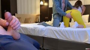 Amateur wife is fucking while cuckold husband is watching