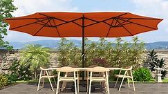 15ft Large Patio Umbrellas with Base Included, Outdoor Double-Sided Rectangle Market Umbrella with Crank Handle, for Pool Lawn Garden