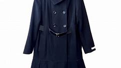 CALVIN KLEIN Double Breasted Wool Blend Pea Coat Women's Size 8 Black Belted