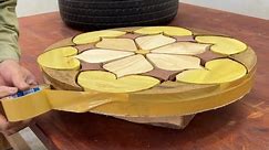 Idea For Recycling Broken Tires - Design Flower Shaped Table Top From Pieces Wood Natural Colors