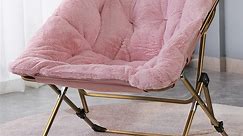 OAKHAM Comfy Saucer Chair, Folding Faux Fur Lounge Chair for Bedroom and Living Room, Flexible Seating for Kids Teens Adults, X-Large, Pink