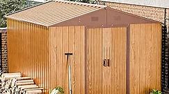 8X10 Ft Shed with Thickened Galvanized Steel, Outdoor Storage Shed with Sloped Roof & Double Lockable Doors,Metal Storage Shed Large with 4 Vents, Garden Tool Shed for Bike,Lawnmower (Brown)